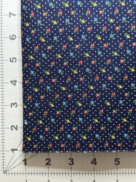 Vintage Fabric - Blue Polka Dot Floral