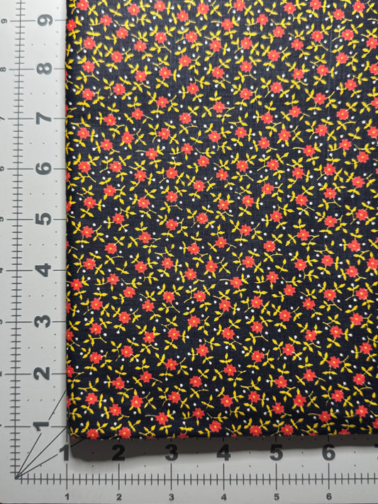 Vintage Fabric - Black & Yellow Floral