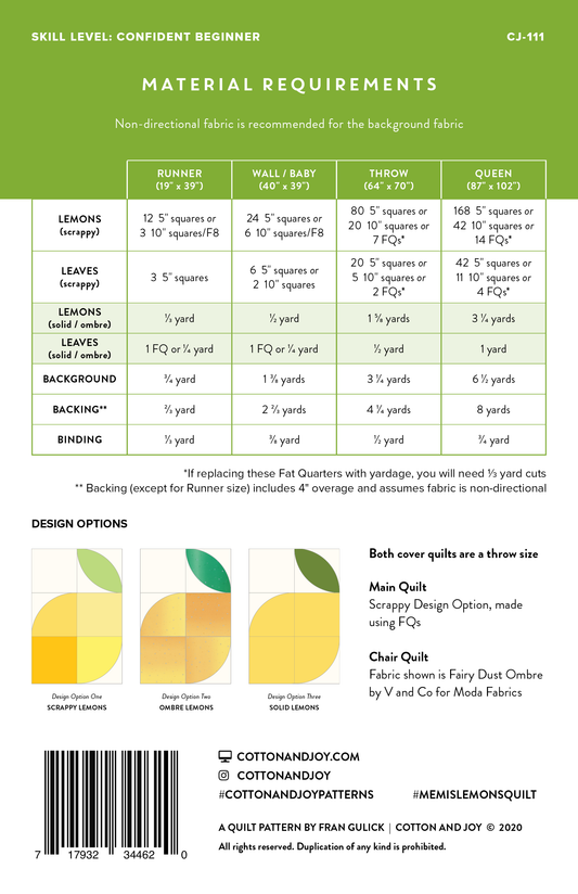 Memi's Lemons Quilt Pattern | Cotton and Joy