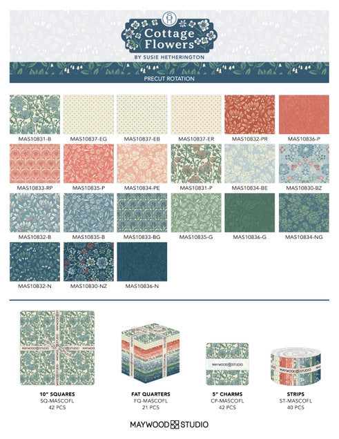 Maywood Studio Cottage Flowers Pre Cut 10in Squares