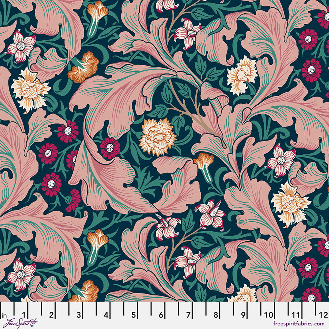 Leicester (Teal) Bedford Park Quilting Fabric | Morris & Co from Free Spirit