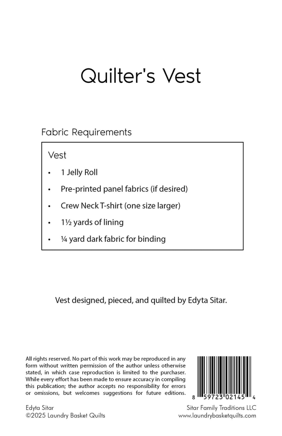 Quilter's Vest Sewing Pattern
