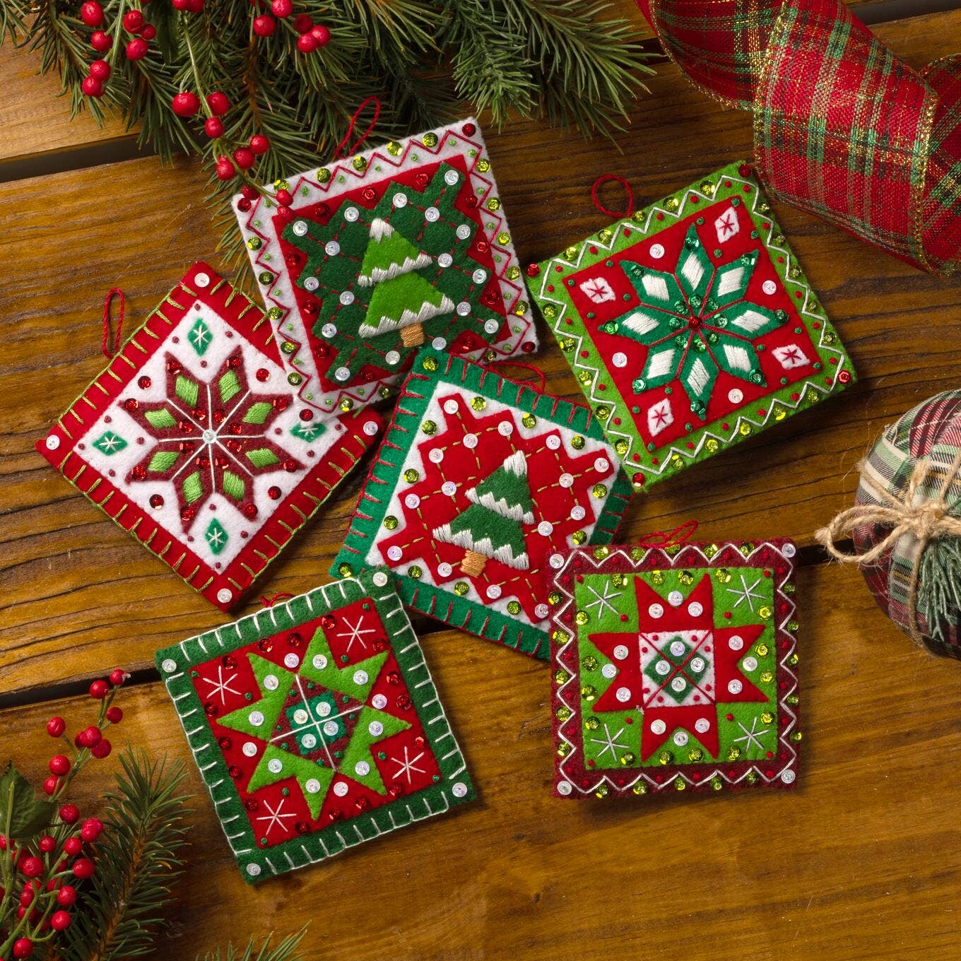 Bucilla® Seasonal Felt Ornaments Kit - Holiday Quilt Squares