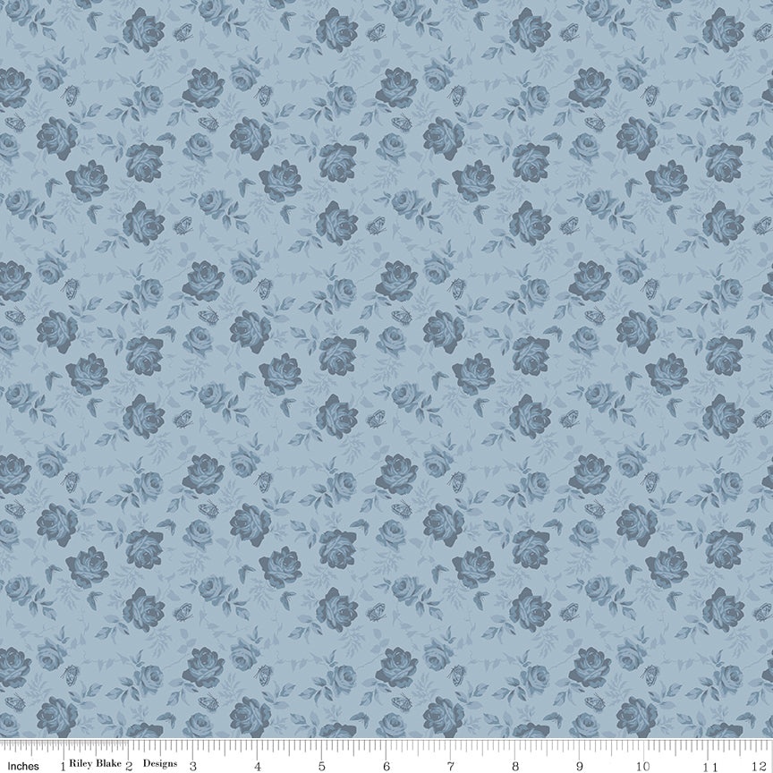 Anne of Green Gables Tone-on-Tone Blue Floral Fabric