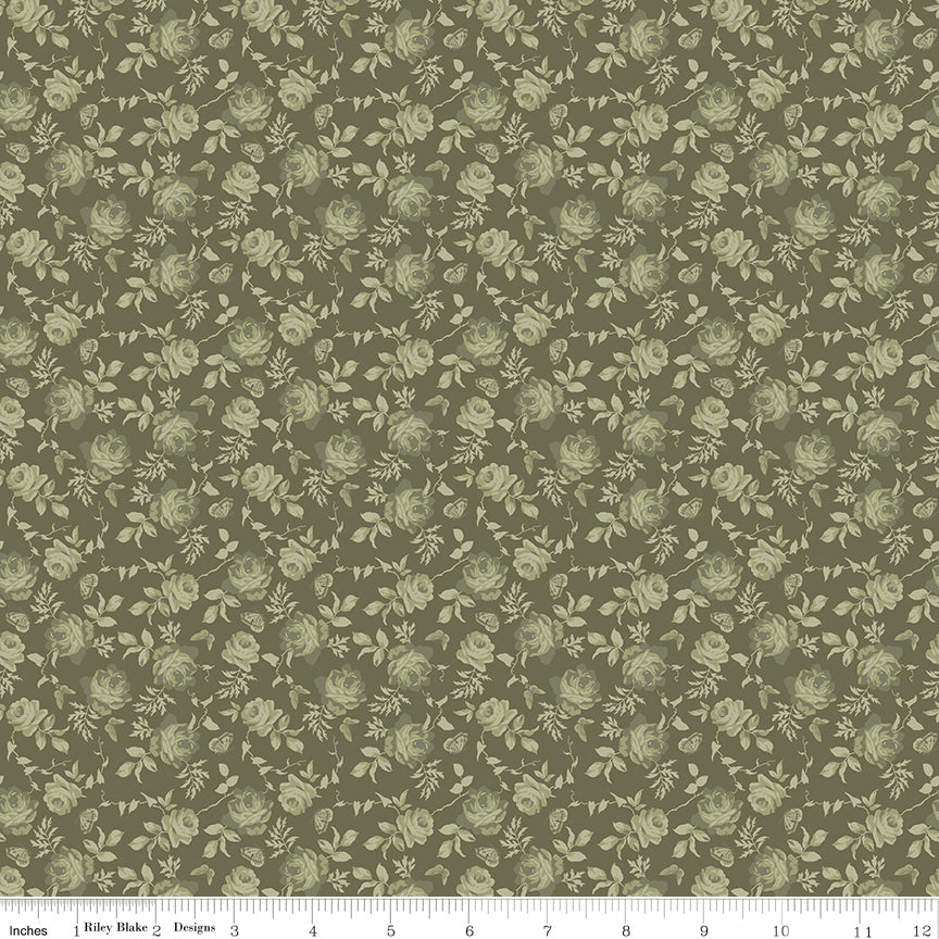Anne of Green Gables Tone-on-Tone Green Floral Fabric