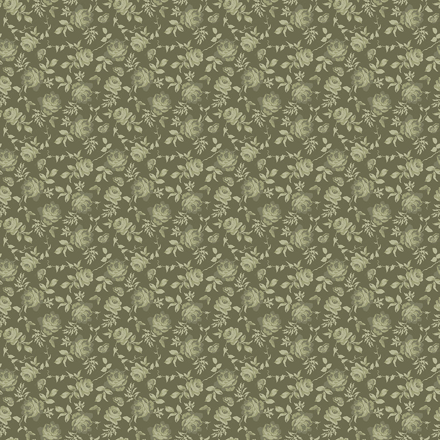 Anne of Green Gables Tone-on-Tone Green Floral Fabric