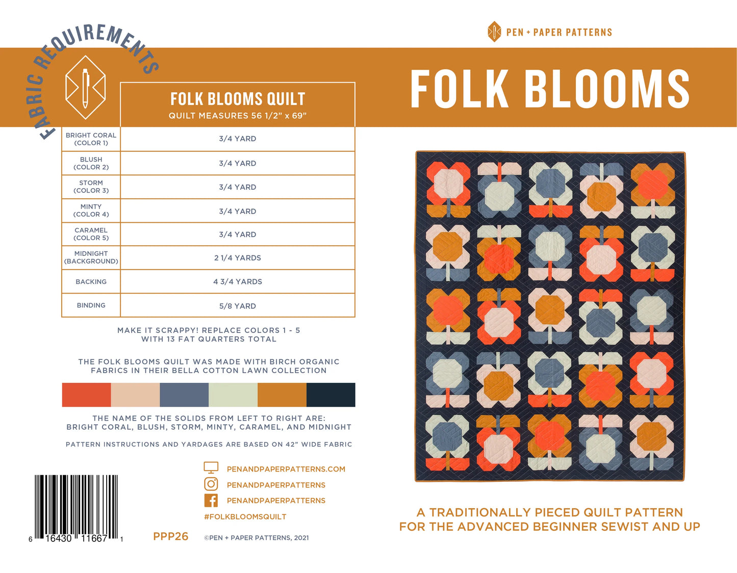 Folk Bloom Quilt Pattern | Pen and Paper Patterns