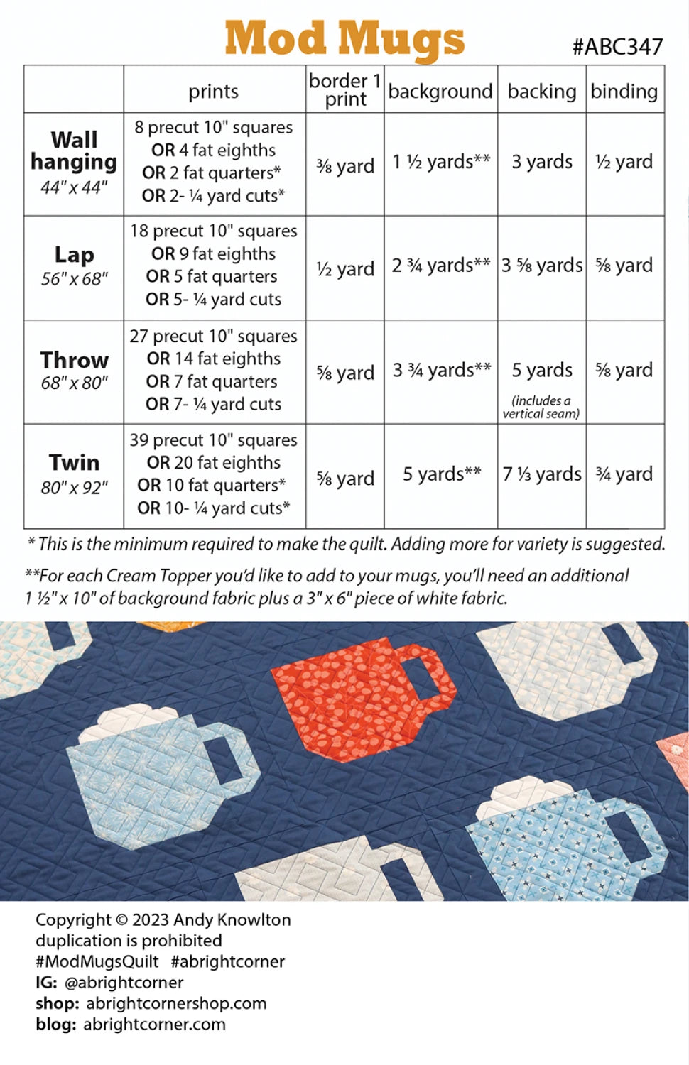 Mod Mugs Quilt Pattern | A Bright Corner
