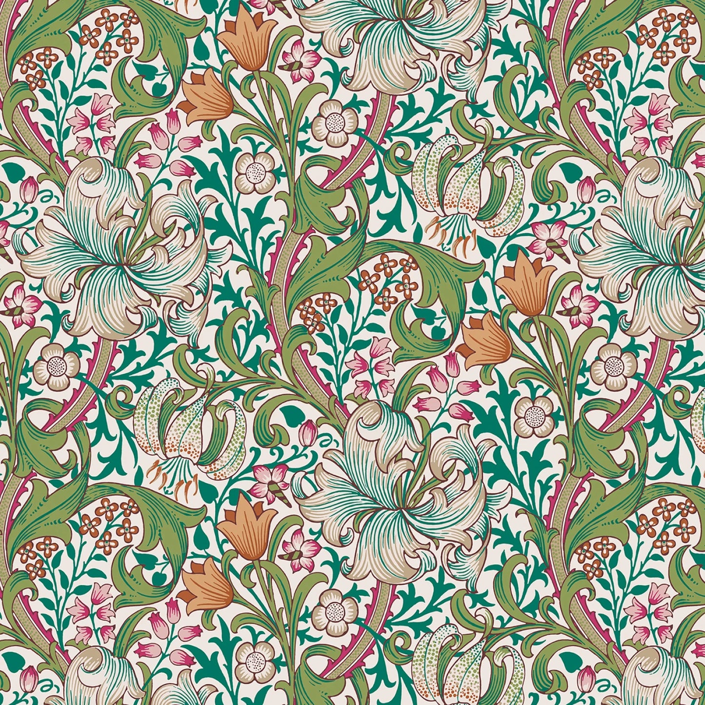 Golden Lily (Fuchsia) Bedford Park Quilting Fabric | Morris & Co from Free Spirit