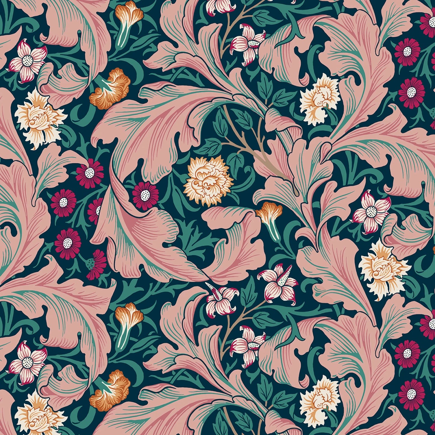 Leicester (Teal) Bedford Park Quilting Fabric | Morris & Co from Free Spirit
