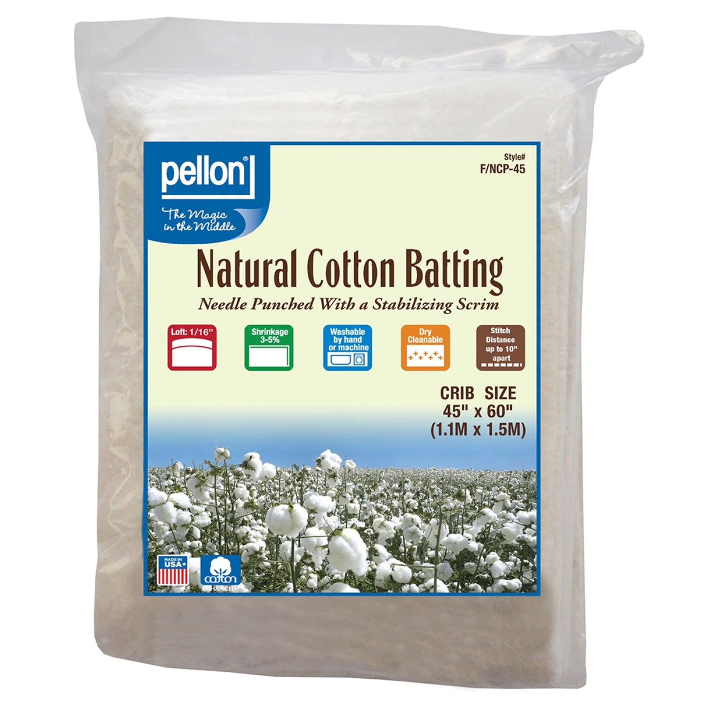 Pellon Natures Touch 93% Cotton / 7% Poly Batting w/Scrim Crib-Sized 45in x 60in