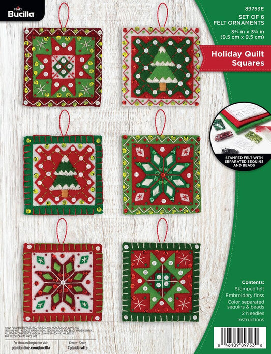 Bucilla® Seasonal Felt Ornaments Kit - Holiday Quilt Squares